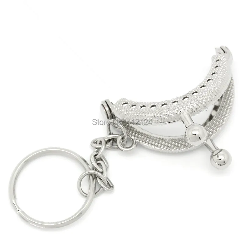 25Pcs Bag Purse Metal Arc Frame Kiss Clasp With Key Ring Silver Tone Handle Component 4x3.5cm