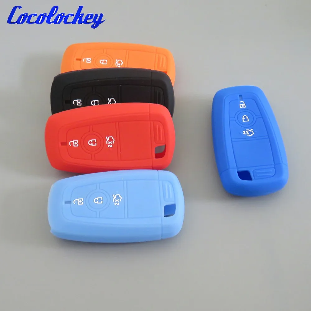 

Cocolockey Car Styling Silicone Car Key Cover For Ford 2017 Mondeo Fusion Smart Enter Keyless Remote Key Case For Car 3Buttons