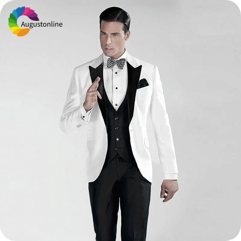 

Italian White Men Suits for Wedding Black Peaked Lapel Slim Fit Groom Tuxedos Custom Made Costume Homme 3Piece Best Man Blazers