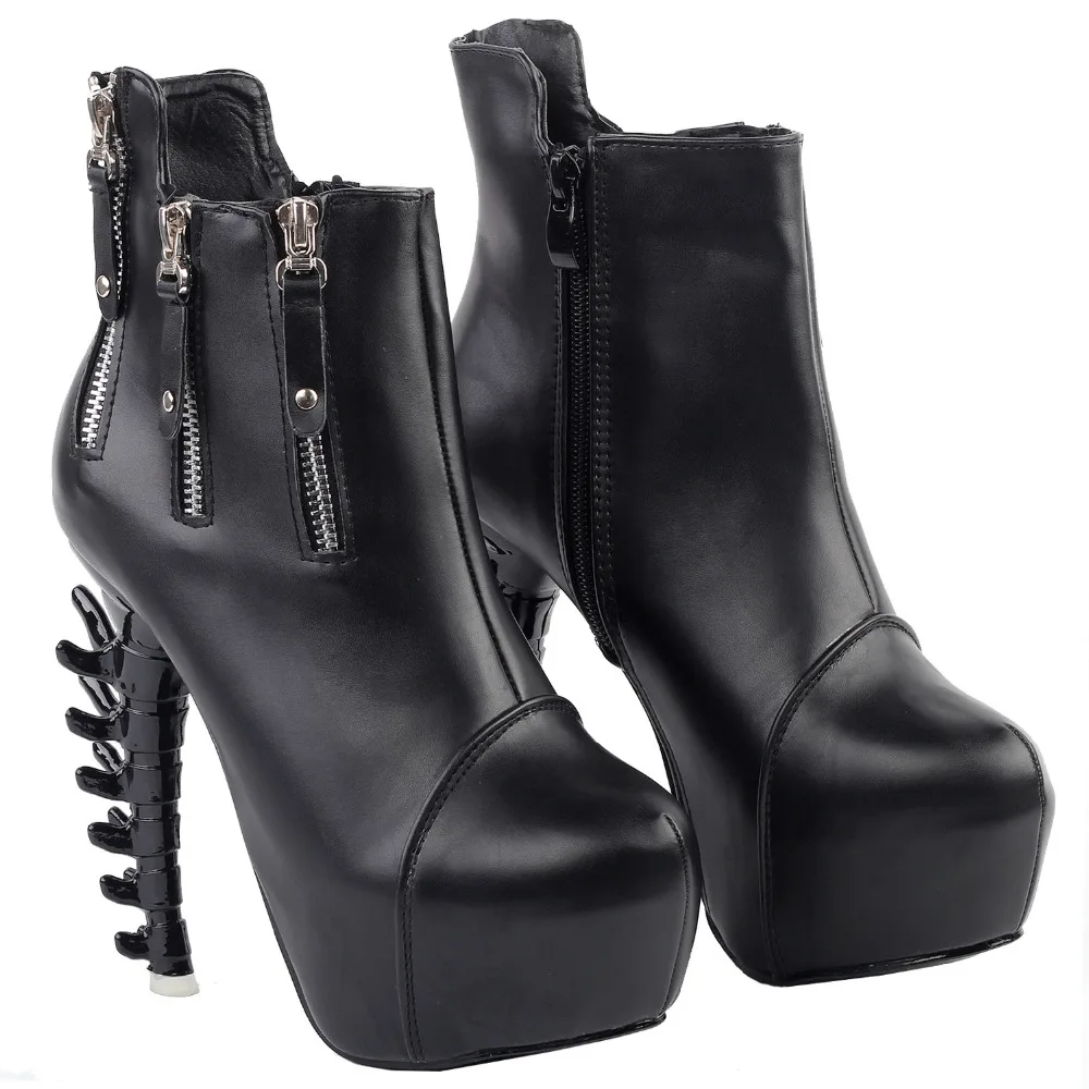 LF80641 Punk Black Zip Stud High-top Platform Bone Heels Ankle Boots Size 4/5/6/7/8/9/10