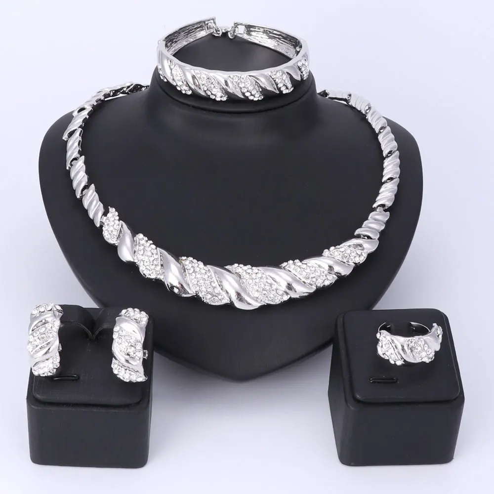 Fashion Women Dubai gold color Crystal Jewelry Sets Big Nigerian Wedding African Jewelry Sets African Beads Jewelry Sets