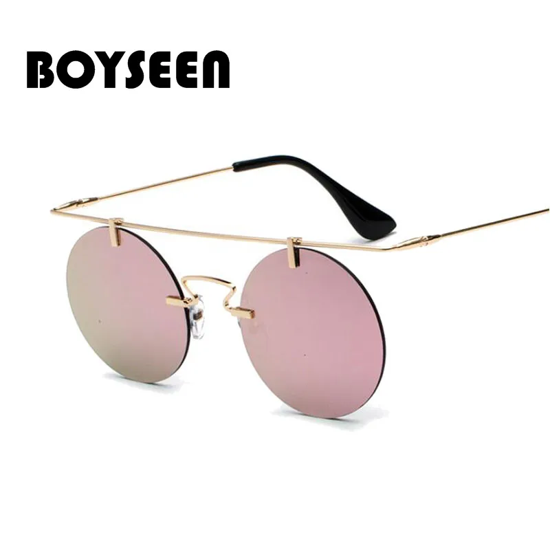 BOYSEEN Modern Style Sunglasses Metal Round Rimless Sun Glasses Brand Designer Glasses Super Light Coating Lens UV400