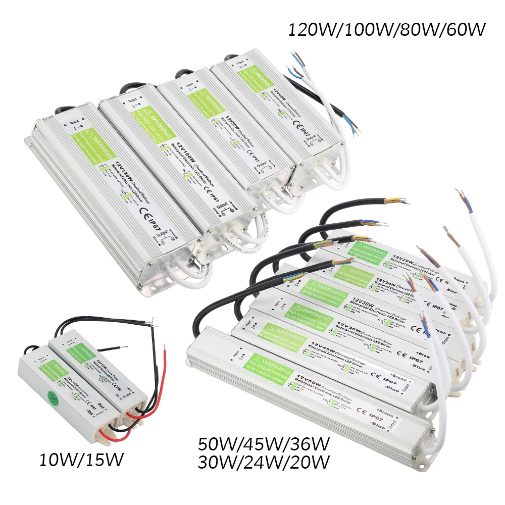 

Waterproof IP67 LED Driver Ac DC 12V 10W 15W 20W 24W 30W 36W 45W 50W 60W 80W 100W 120W Power Supply for LED strip Light