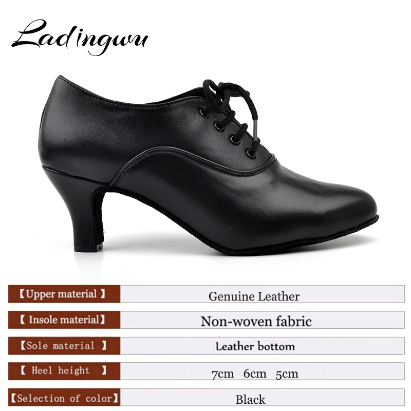 Ladingwu Pointe Dance Shoes Women\'s Genuine Leather Shoes For Ballroom Dancing Latin Woman Salsa Teacher Dance Shoes Heel 5cm