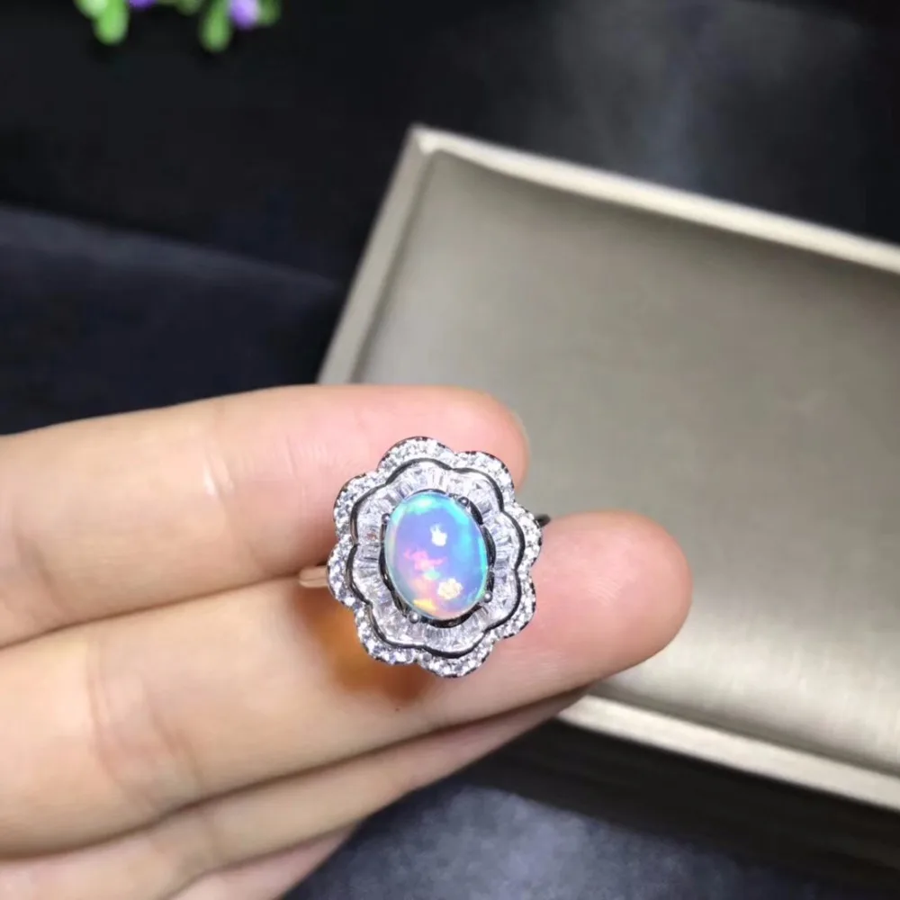 Natural opal woman rings change fire color mysterious  925 silver adjustable size