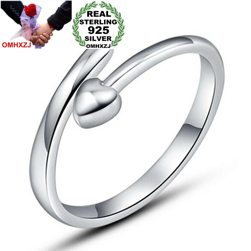 OMHXZJ Wholesale Fashion Everlasting Heart  Lovers Couple 925 Sterling Silver open adjust female for Woman Man Ring Gift RG27