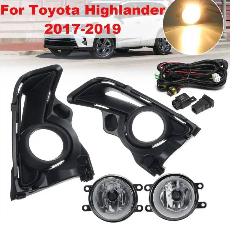 

car accessories 1 Pair Bumper Fog Lights Light Lamp And Grill Cover Headlight Daytime Light For Toyota Highlander 2017 2018 2019