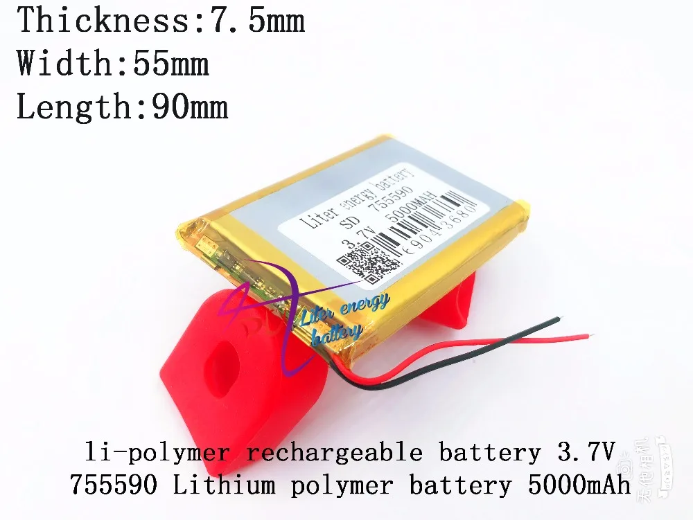 li-po 1pcs 3.7V 5000mAh Lithium Polymer Rechargeable Battery cells For Power bank  mobile phone PAD protable tablet PC 755590