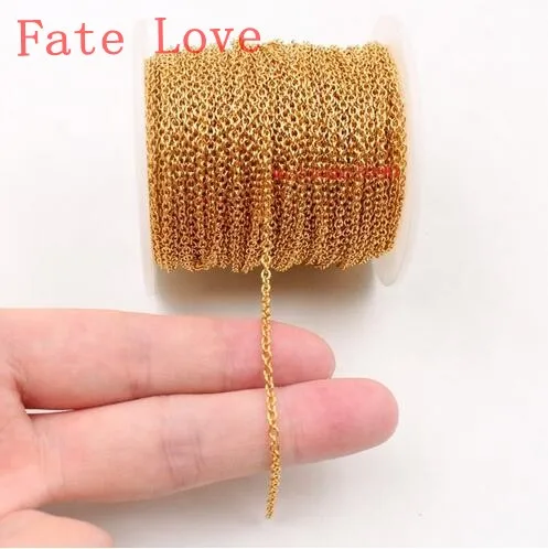 

Fate Love 20meter bulk Gold Stainless Steel Thin Smooth 1.5mm/2mm Round Link Chain Jewelry Finding / Marking Women Chain DIY