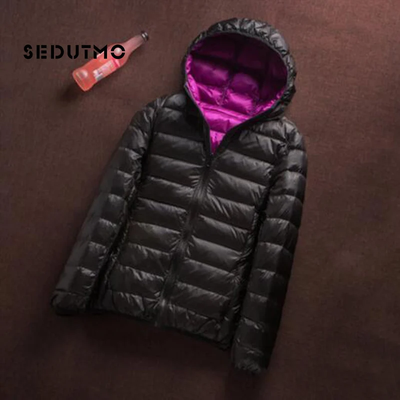 SEDUTMO Winter Duck Down Coat Women Ultra Light Hoodie Jackets Two Side Wear Coat Spring Puffer Jacket ED657