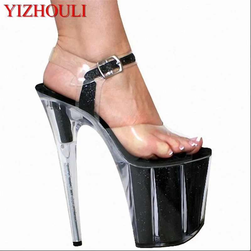 

Shiny 20CM Super Sexy High-Heeled Platform Crystal shoes 8 inch high heel shoes fashion Model sandals Fetish Shoes