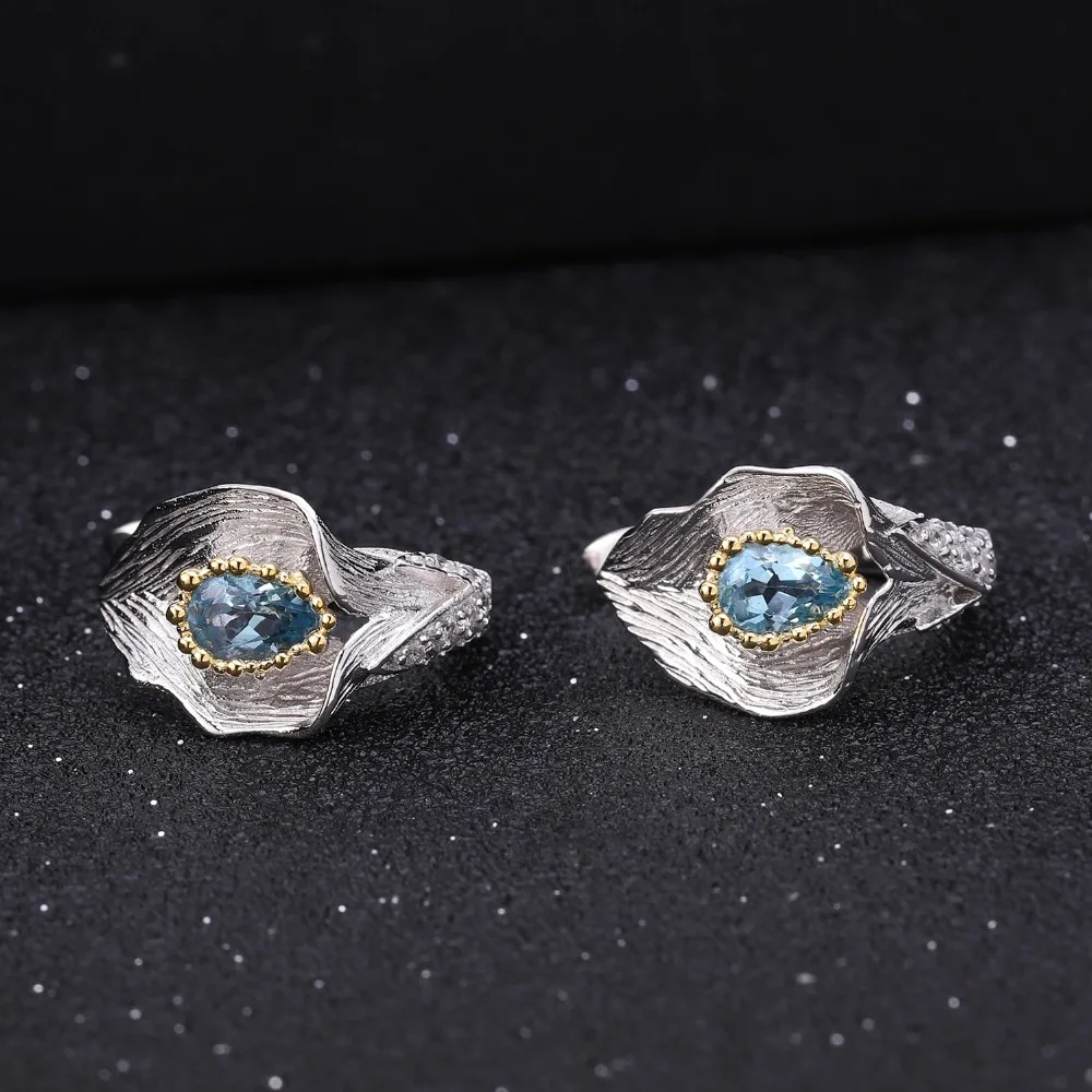 

GEM'S BALLET 1.68Ct Natural Swiss Blue Topaz Callalily Leaf Earrings 925 Sterling Silver Handmade Stud Earrings for Women