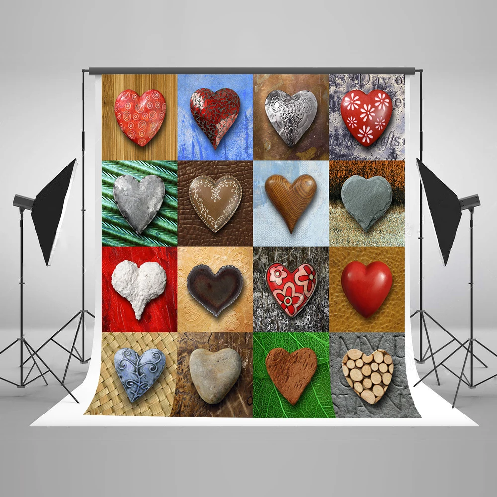 VinylBDS 6.5x10ft Valentine'S Day Wedding Photography Backdrop Heart Shaped Stone Photo Backdrop Fabric Cotton Washable Backdrop