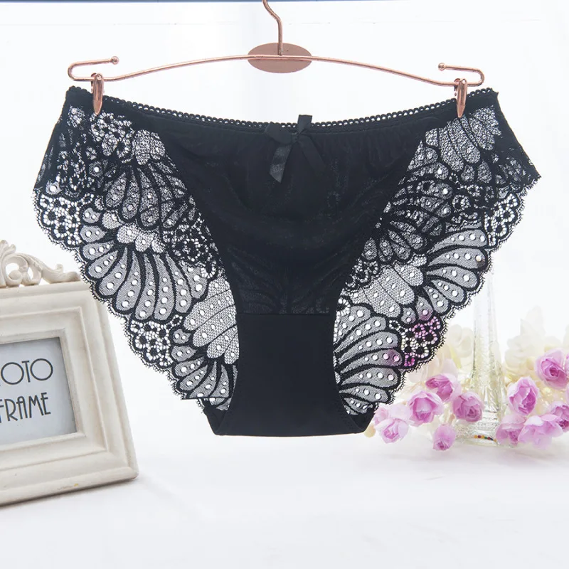 3XL Plus Size Ice Silk Panties for Plump Women Low Waist Sexy Lace Hollow Female Underwear Transparent Seamless Soft Breifs