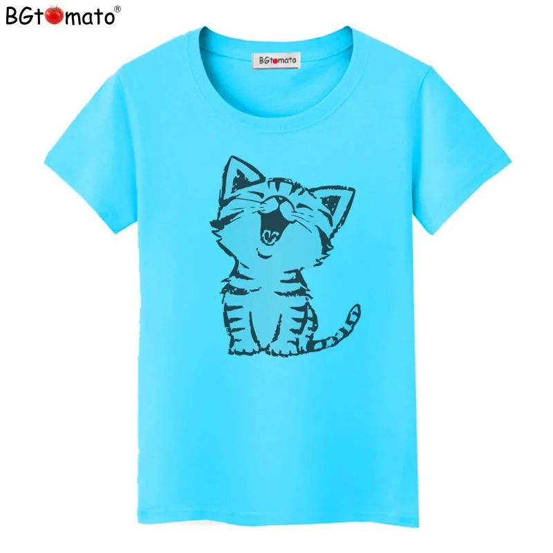 

BGtomato T-shirt Four colors lovely Kitten cute top tees Brand new lovely cat Shirts women hot sale good quality casual Tshirt