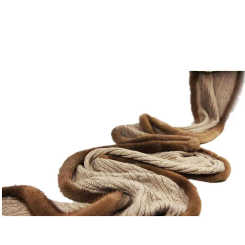 scarf luxury 100% pure cashmere women spring autumn winter natural mink fur trim cashmere fur scarf S15