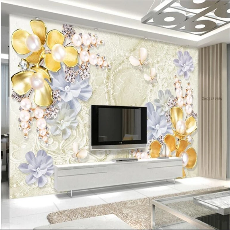 beibehang Custom Wallpaper Large Wallpaper Gorgeous Gold Jewelry European Style 3D TV Wall Background Non-woven Wallpaper