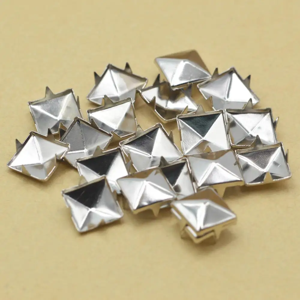 KALASO 100PCS 8mm/10mm/12mm Silver Pyramid Square Claw Nails Rivets Diy Craft Accessories Wholesale Leathercraft Bag Garment