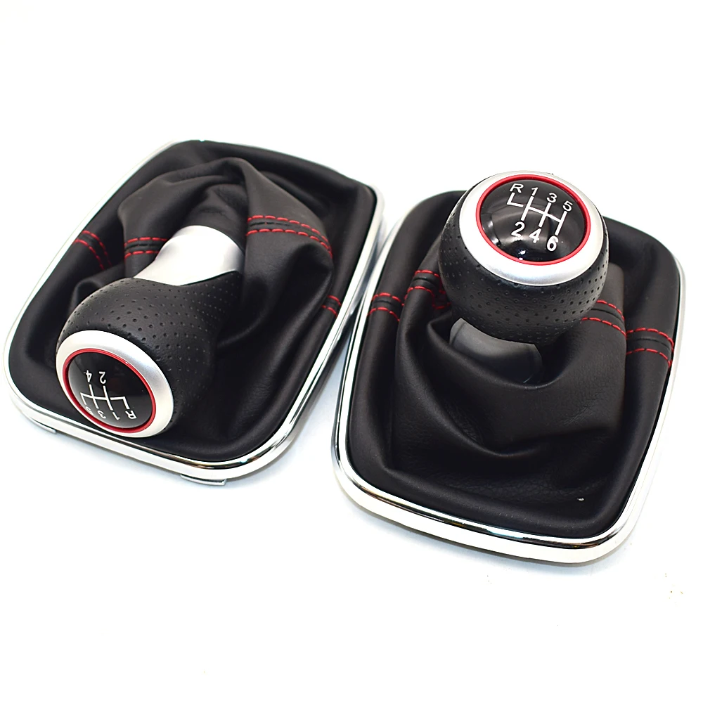 5 / 6 Speed Shifter Manual Gear Shift Knob Gaitor Boot for Volkswagen VW MK4 Golf 4 IV GTI R32 Jetta Bora Red Stitch 12mm view 3