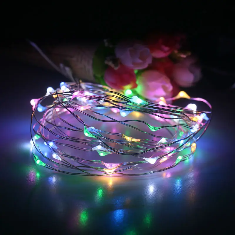 33ft 100LEDs 3AA battery powered outdoor led silver wire string lights for christmas festival wedding party decoration lighting