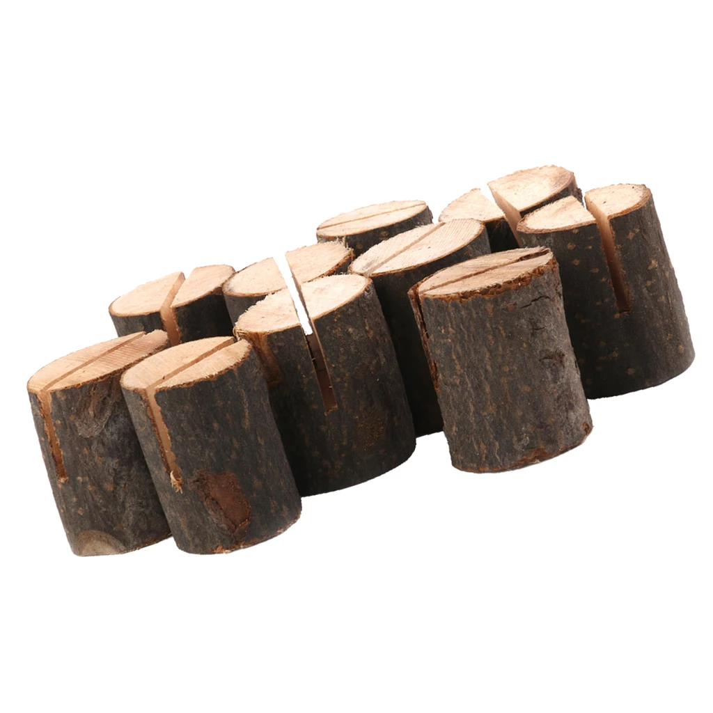 20PCS Mini Wooden Log Place Name Holders Menu Photo Rustic Table Decor Wedding Party Birthday Supplies