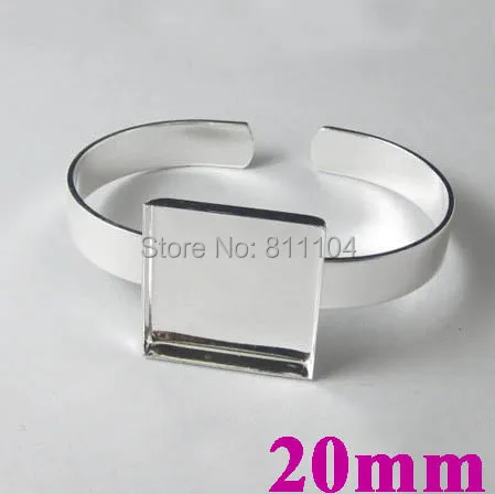 

20x20mm New Silver Plated Brass Blank Square deep Wall Bezel Tray Glass Cabochon Bases cuff Bracelet Bangle Settings Wholesale