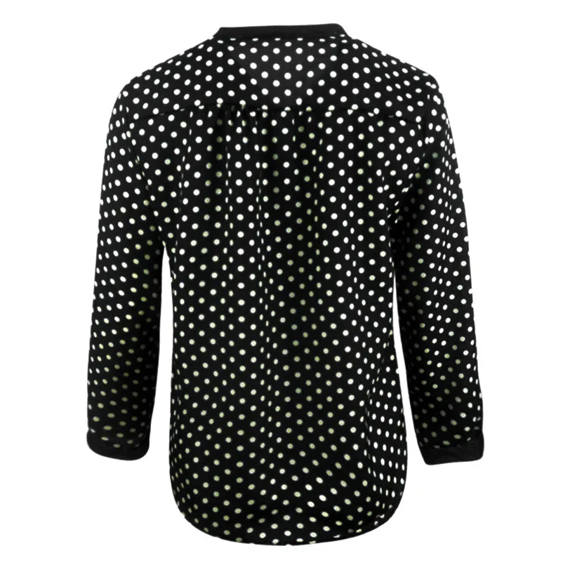 Women Polka Dot Tops Casual V Neck Blouse Summer Spring Tie Neck Bow Chiffon Blouses Shirt Black Ladies Plus Size Loose Clothing