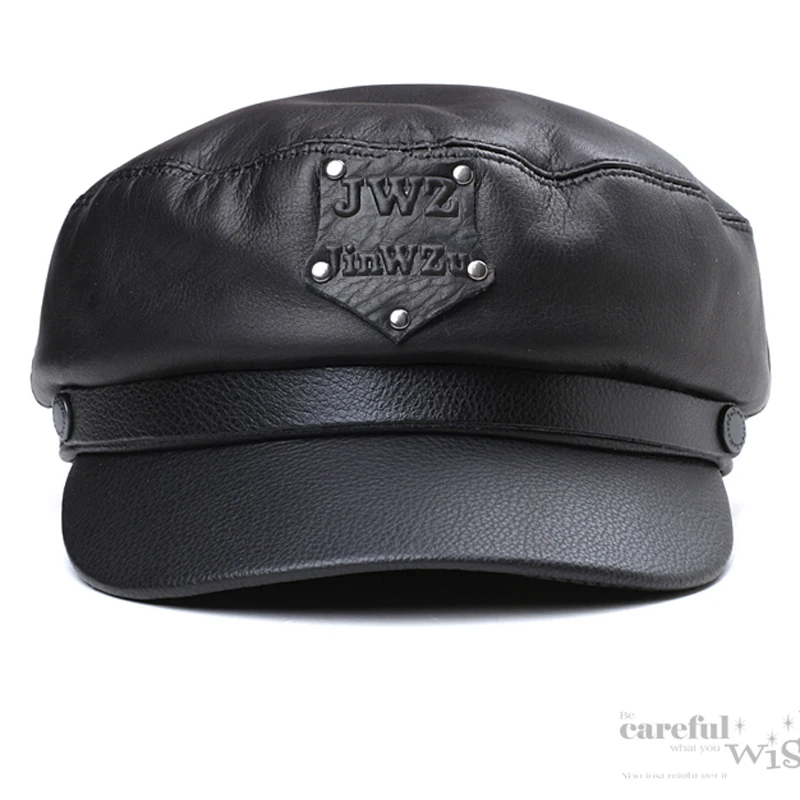 New 2024 Military Hat 100% High Quality Cow Leather Winter Warming Men Women Cap For Father Mother Gift hot sale