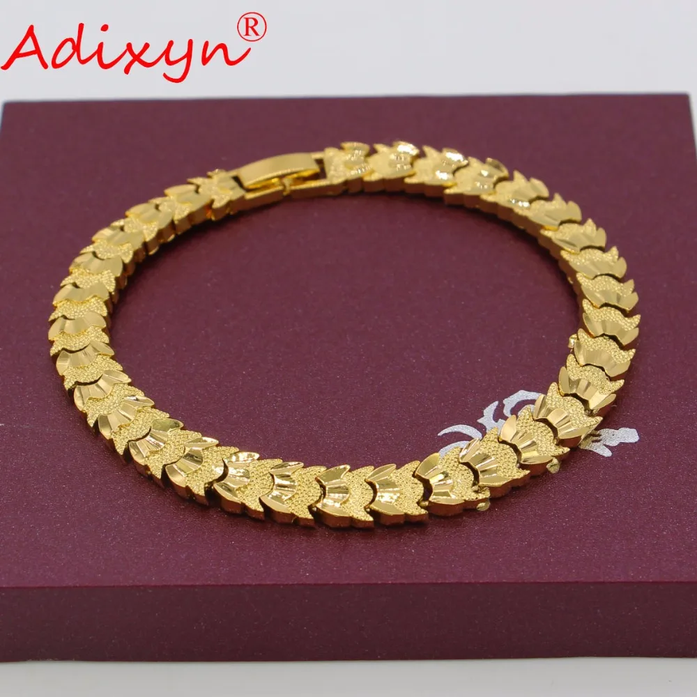 Adixyn 21CM Men Bracelet Gold Color Dubai Bangle For Women Trendy Hand Chain Ethiopian Jewelry Africa/Arab Gifts N050711