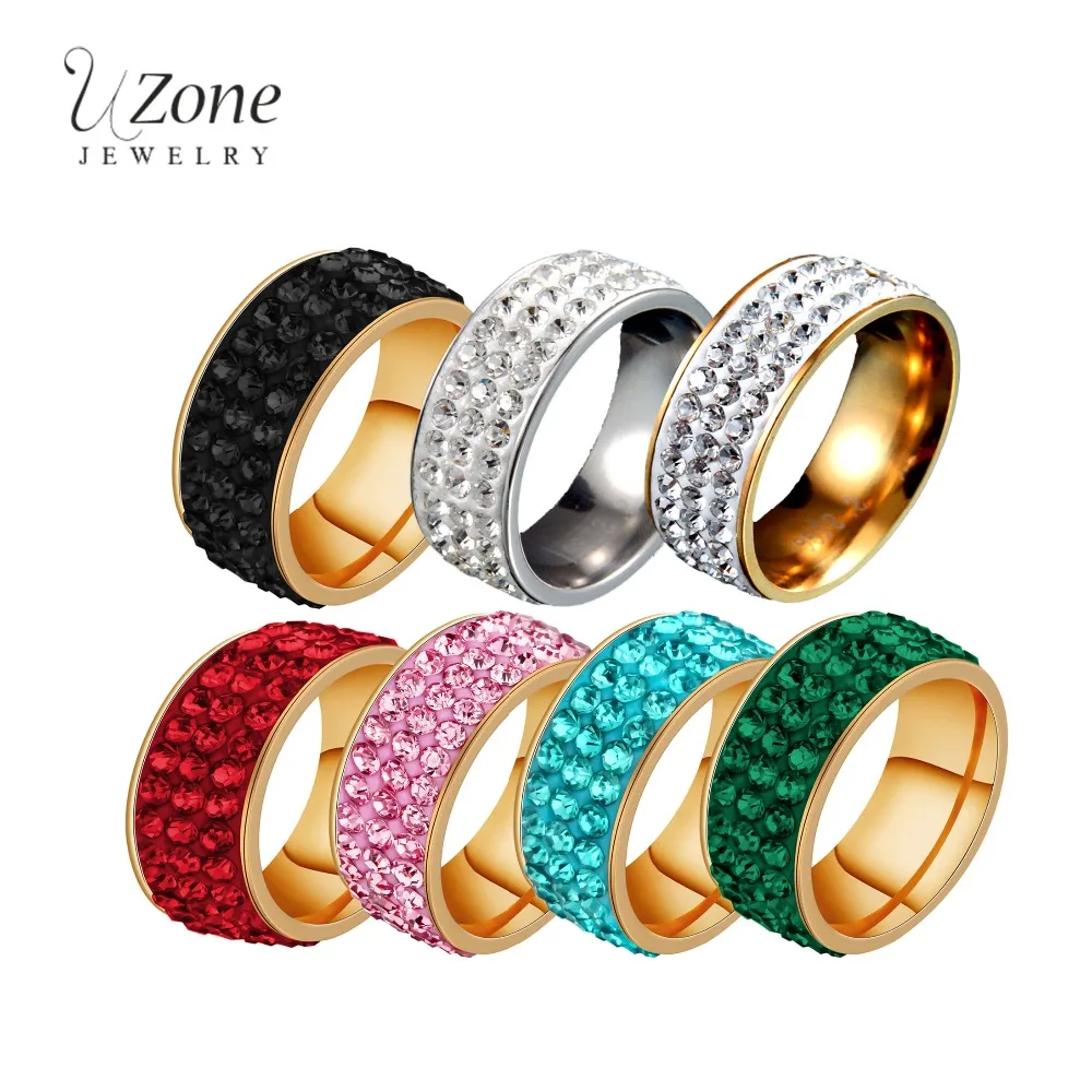 UZone 7 Colors 3 Row Lines Clear Zircon Wedding Ring For Women Stainless Steel Engagement Rings Fashion Stone Jewelry Gift