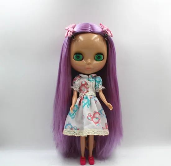 Blygirl Nude Doll Violet Straight Hair Common Body 7 Joints Tan Skin DIY Dolls can be changed body