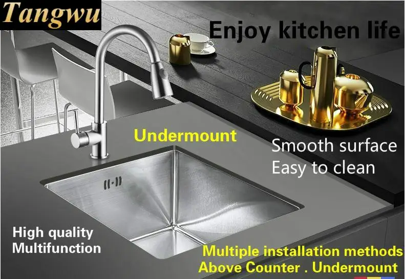 Free shipping Home high quality balcony wash vegetables vogue kitchen manual sink single trough 304 stainless steel 430x380 MM