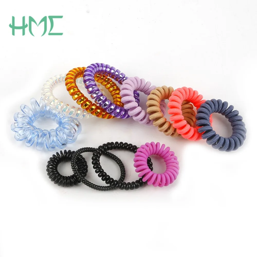 Colorful Plastic Rubber Hair Rope Elastic Hairbands Spiral Coil Telephone Cord Wire Hair Ties Scrunchies Hair Ring For Women