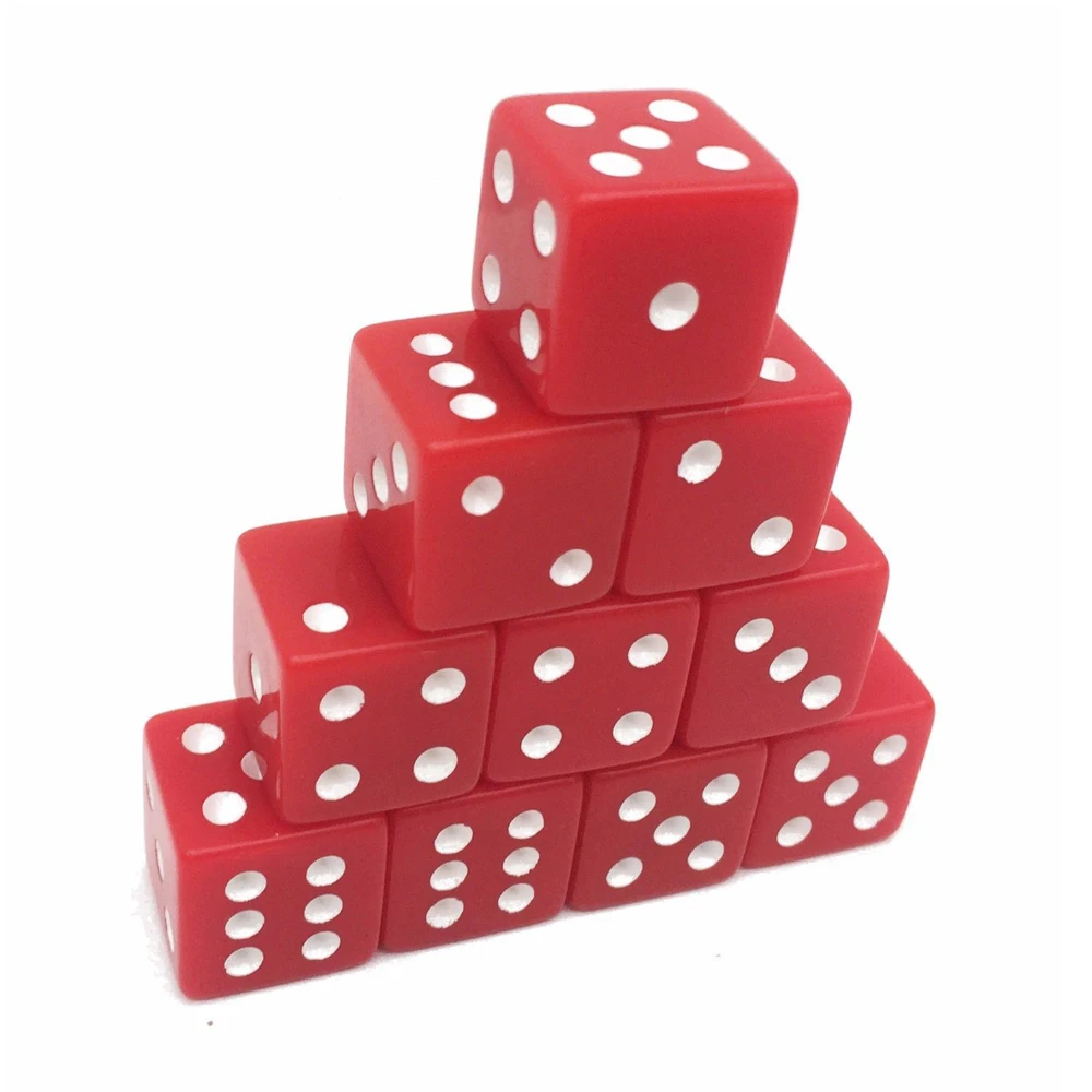 10pcs/pack Red New Acrylic Dice 16mm White Dot Square Corners High Quality Boutique Game Dice