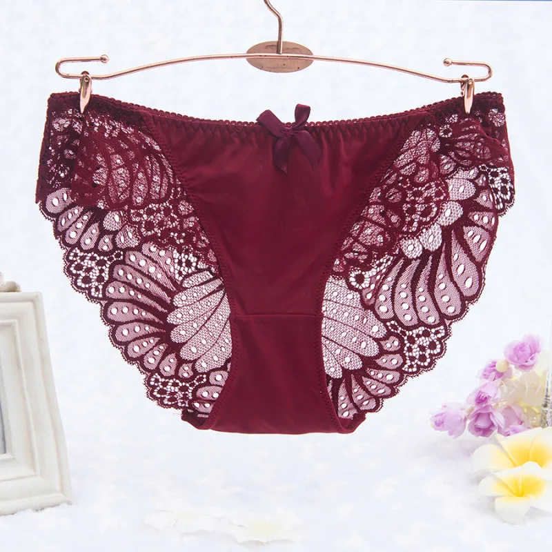 3XL Plus Size Ice Silk Panties for Plump Women Low Waist Sexy Lace Hollow Female Underwear Transparent Seamless Soft Breifs