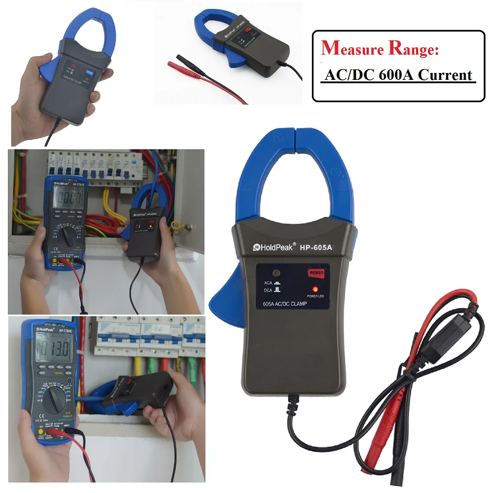 Braçadeira digital Hoporise para multímetro, HP-605A, corrente CA/CC 600A, LED de potência, instrumentação eletrotécnica de calibre de mandíbula de 45 mm