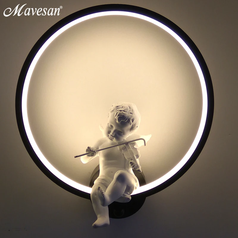 Hot Selling Wall Lamps Indoor Black White Wall Lighting Minimalist Art Sconce Interior With Angel Bird Home Decoration wall