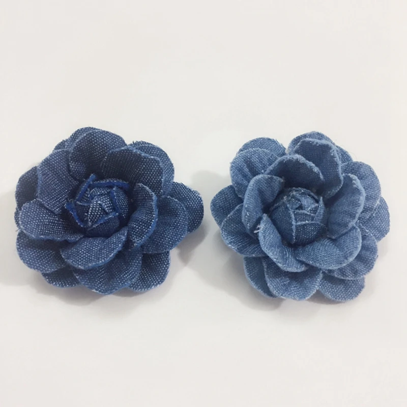 

50MM 20Pcs/Pack HandcraftedBlue Denim Fabric Cloth Art Camellia Jewelry Findings&Garment Accessories