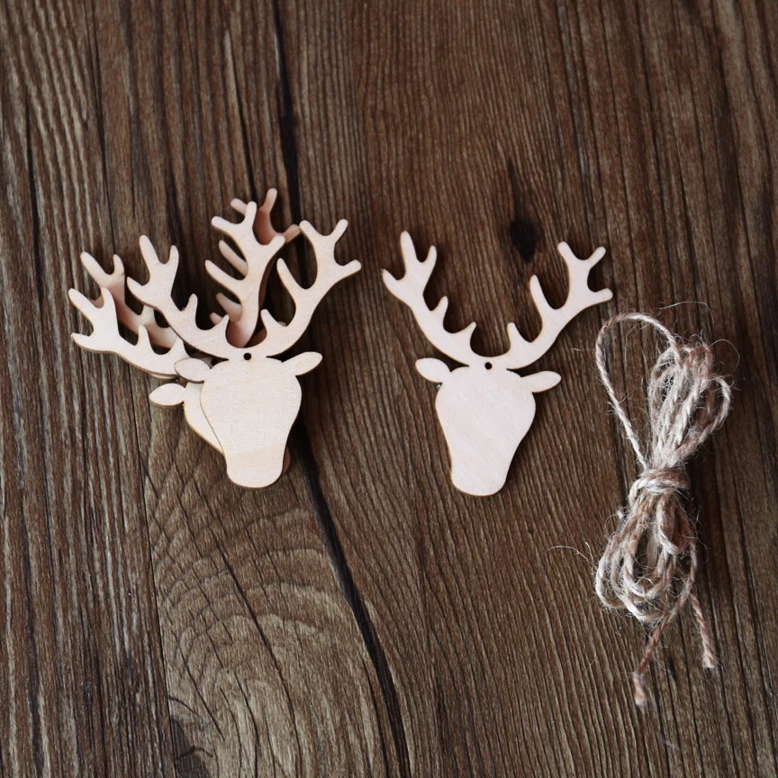 Wooden Hanging Stag Head Christmas Ornament Decorations,deer gift tags,