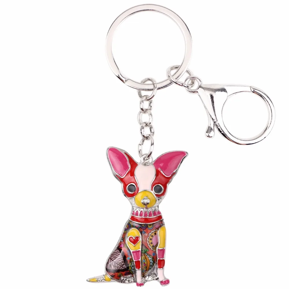 Bonsny Enamel Alloy Sitting Chihuahuas Dog Key Chain Keychain Rings Gifts For Women Girls Bag Car Pendant Fashion Animal Jewelry