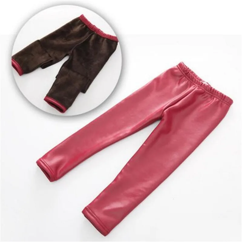 BIG SALE Girl Pu Leather Winter Legging Fower Warm Legging Autumn Winter Thick Trousers Pants 3-10 Years