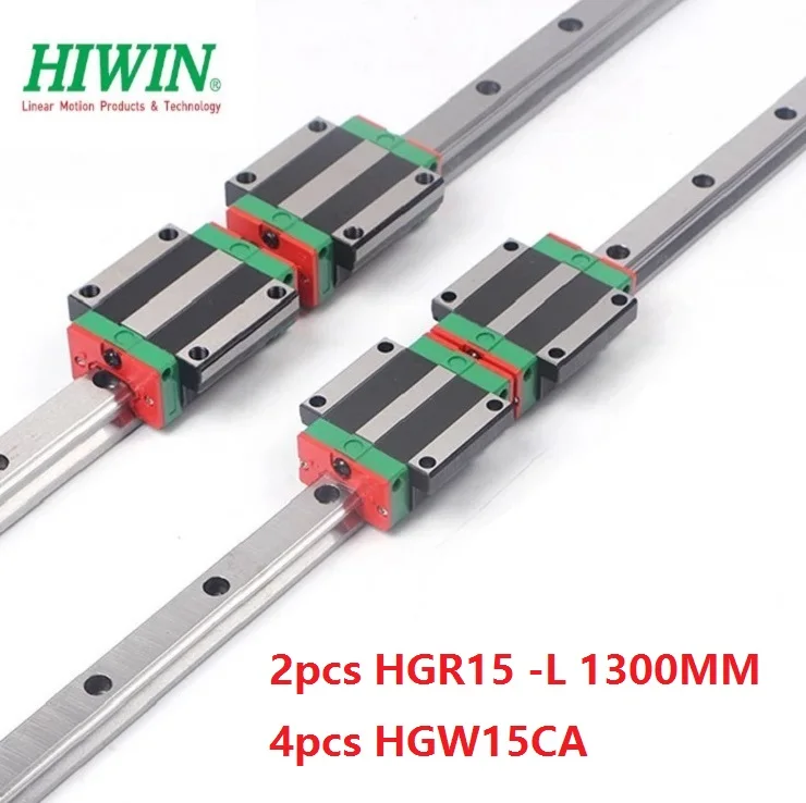 2pcs 100% original Hiwin linear rail HGR15 -L 1300mm + 4pcs HGW15CA ( HGW15CC ) flange block carriage for cnc router