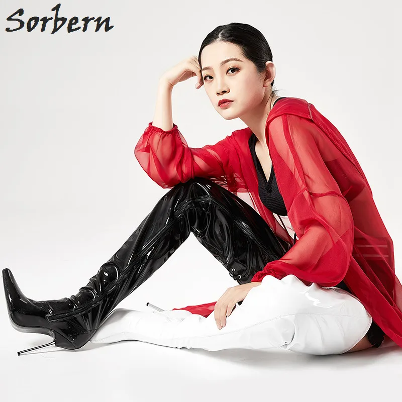 Sorbern Black White Women Shoes Size 43 Boots Ladies Stilettos Metal High Heels For Girls Supreme Shoes Runway 2018 Shoes