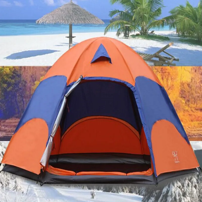 

Outdoor Portable Camping Hiking 5-8 Person Double Layer Anti-UV/mosquito waterproof Windproof large space Shade Hexagonal tent