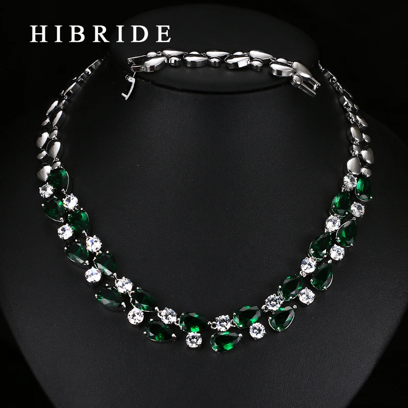 HIBRIDE Fashion Jewelry White Red Green Blue Muticolor Cubic Zirconia Necklaces For Women Top Quality Ladies Necklace N-18
