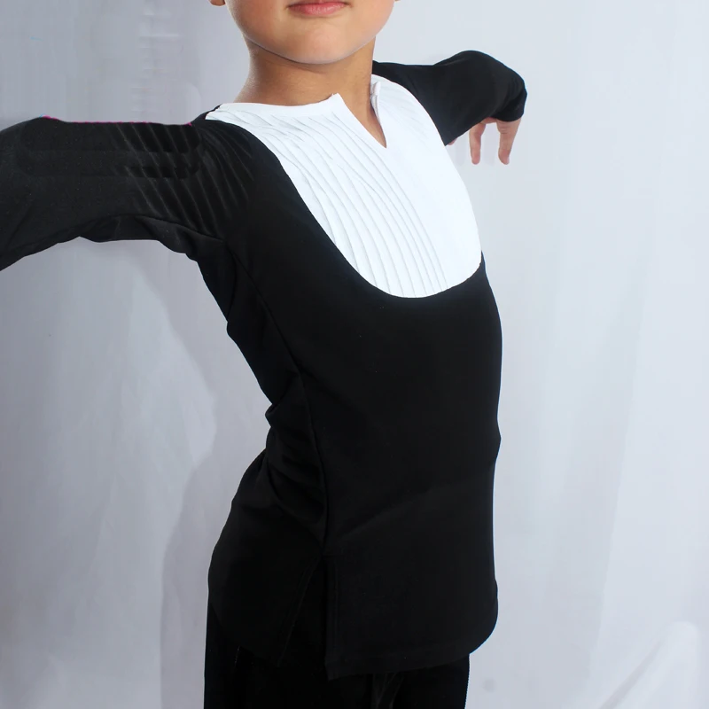 Comfort Latin Dance Tops for Children Black Color Height Quality Velvet Shirt New Boy Male Ballroom Competitive Shirts N7018