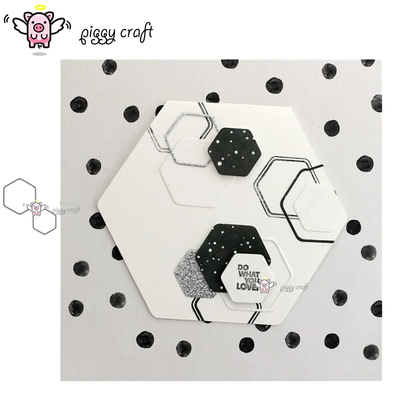 Piggy Craft metal cutting dies cut die mold 2Pcs Hexagonal frame Scrapbook paper craft knife mould blade punch stencils dies