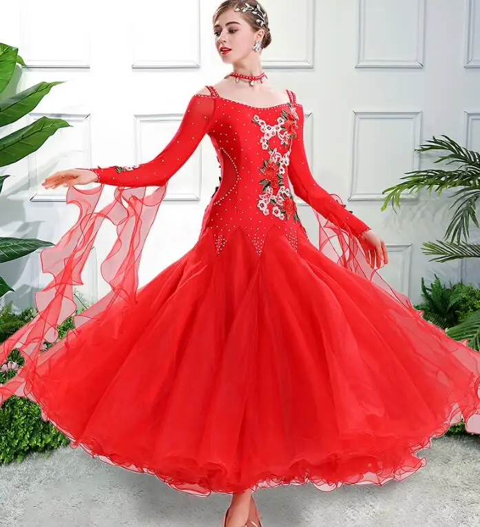 vestiti da ballo standard donna waltz dress   vals dance dress kadın standard ballroom dress green red customize images - 6