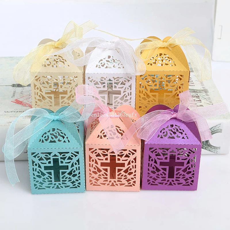 

500Pcs Hollow Cross Gift Boxes Cross Candy Boxes Creative Wedding Candy Box Chocolate Carton Wedding Decoration Supplies