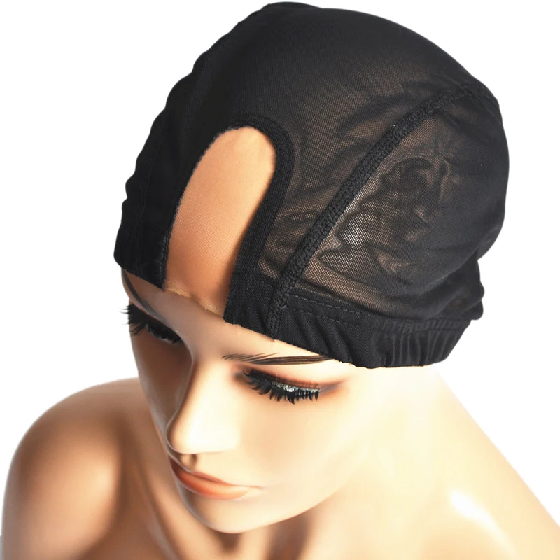 

Black U Part Wig Cap With Swiss Lace For Making Wig With Adjustable Straps Top Stretch Gluless Weaving Cap